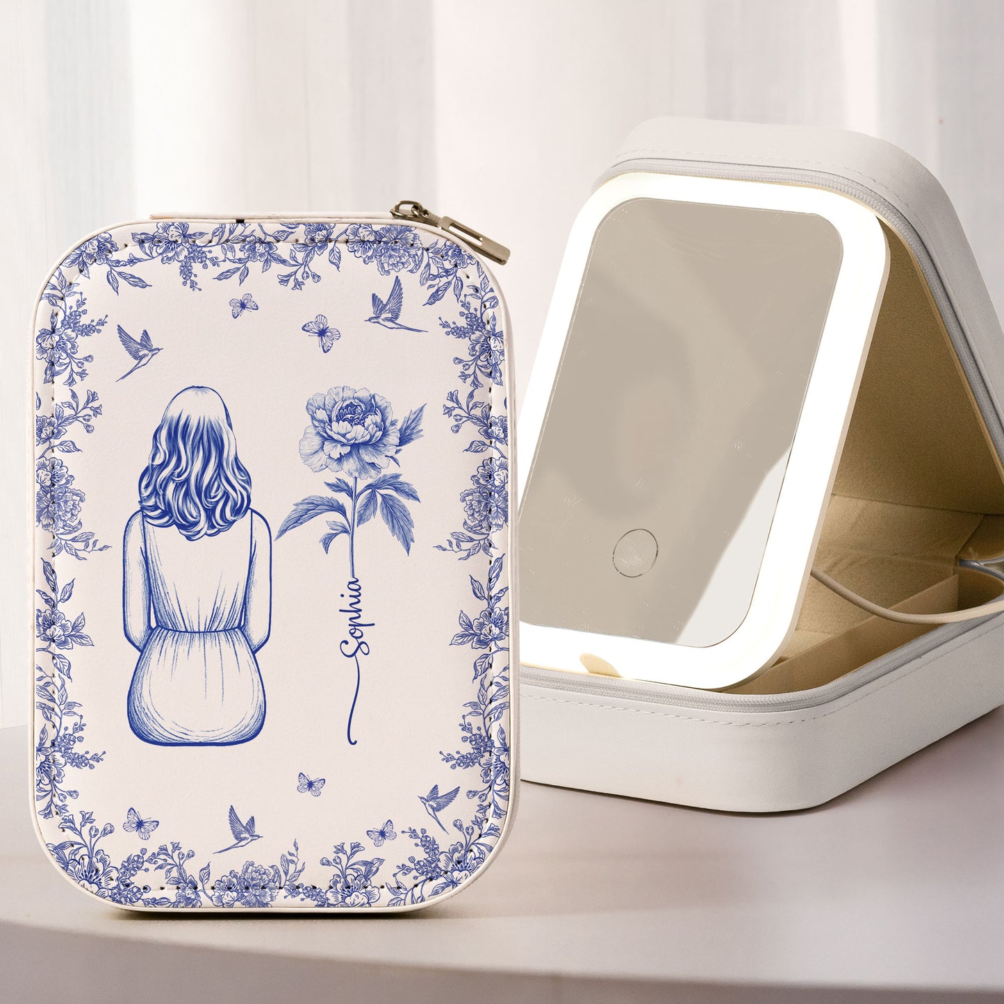 Birth Flower Girl Toile - Custom Makeup Box With LED Mirror