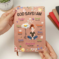Birth Flower God Says I Am - Personalized Leather Journal