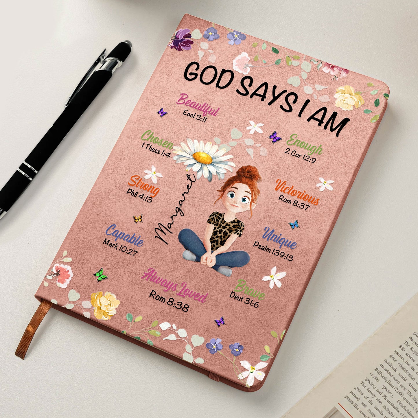 Birth Flower God Says I Am - Personalized Leather Journal