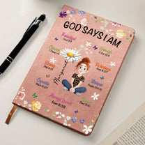 Birth Flower God Says I Am - Personalized Leather Journal