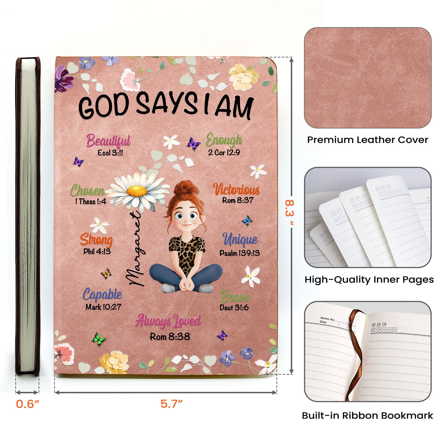 Birth Flower God Says I Am - Personalized Leather Journal