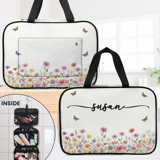 Birth Flower Name - Personalized Hanging Toiletry Bag