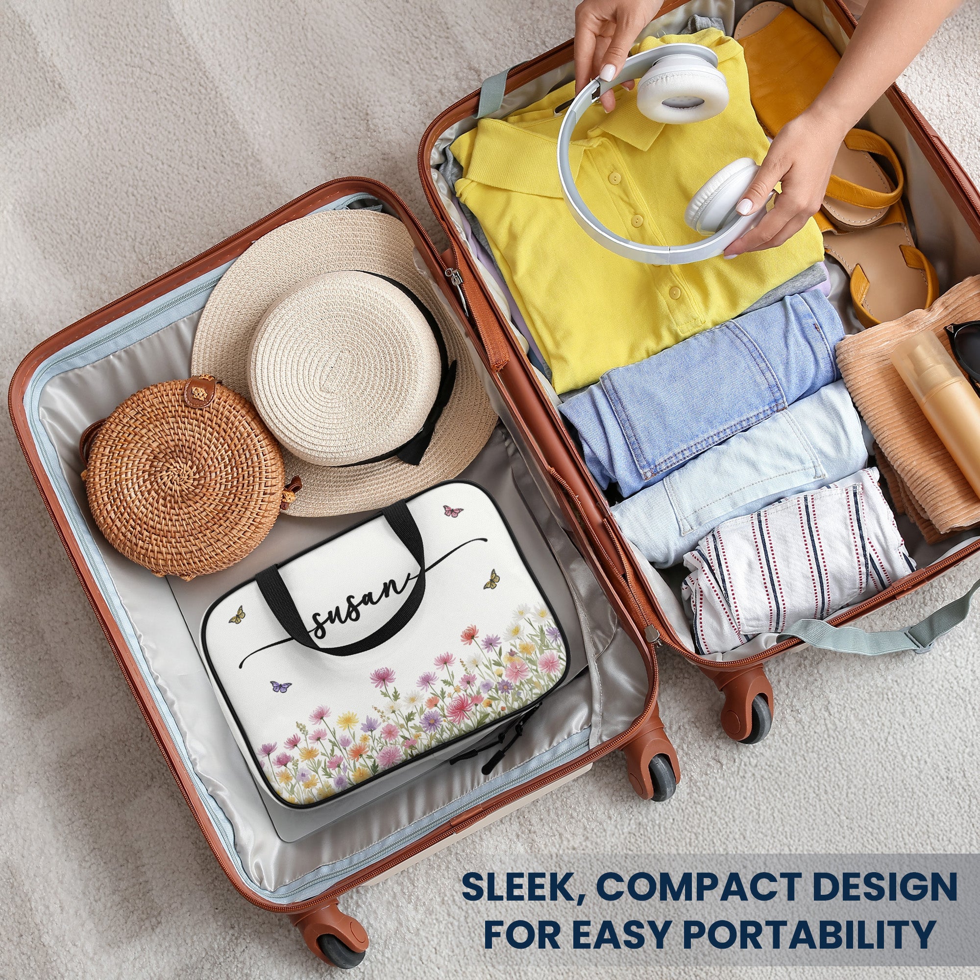 Birth Flower Name - Personalized Hanging Toiletry Bag