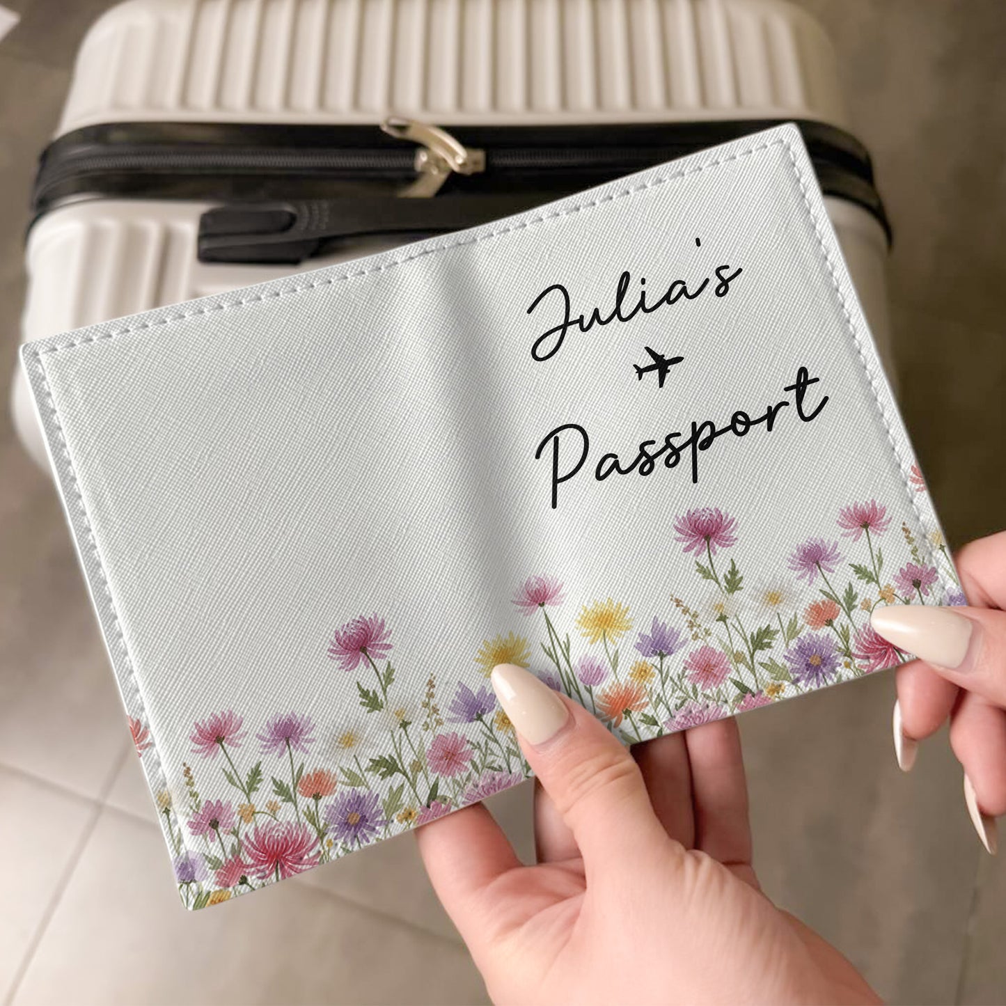 Birth Flower Name Traveling - Personalized Passport Cover And Luggage Tag Travel Set
