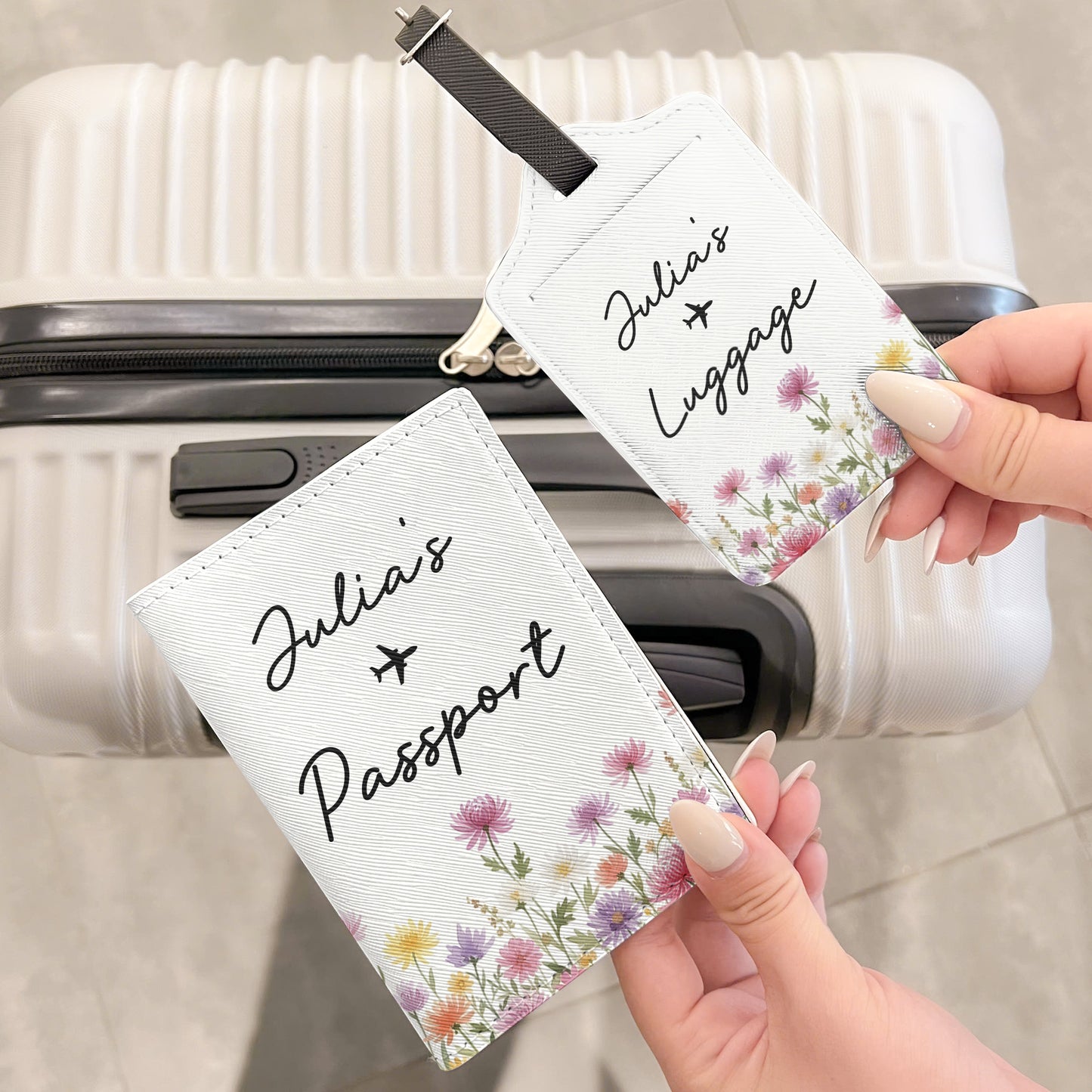 Birth Flower Name Traveling - Personalized Passport Cover And Luggage Tag Travel Set