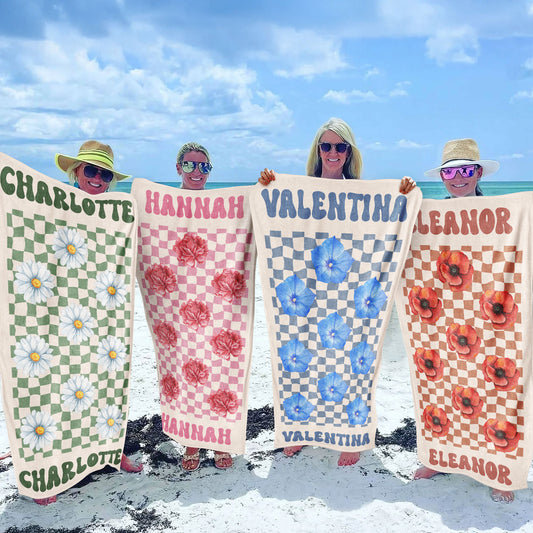 Birth Flower - Personalized Quick-Dry Beach Towel