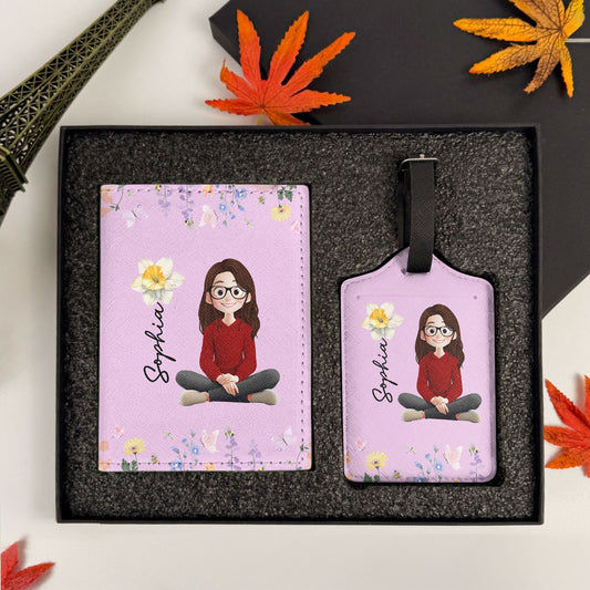 Birth Flower Travel Lovers Colorful - Personalized Passport Cover And Luggage Tag Travel Set