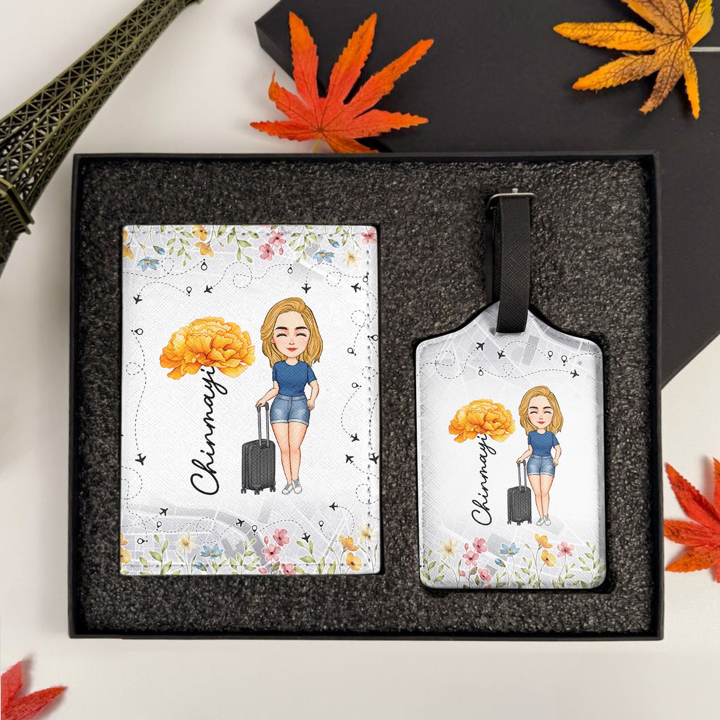 Birth Flower Travel Lovers - Personalized Passport Cover And Luggage Tag Travel Set