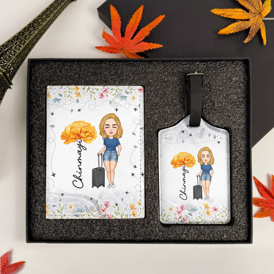 Birth Flower Travel Lovers - Personalized Passport Cover And Luggage Tag Travel Set