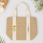 Birth Flower With Name In Summer - Personalized Straw Bag