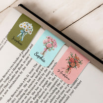 Birth Flower, Book Girls, Book Lovers - Personalized Leather Magnetic Bookmark