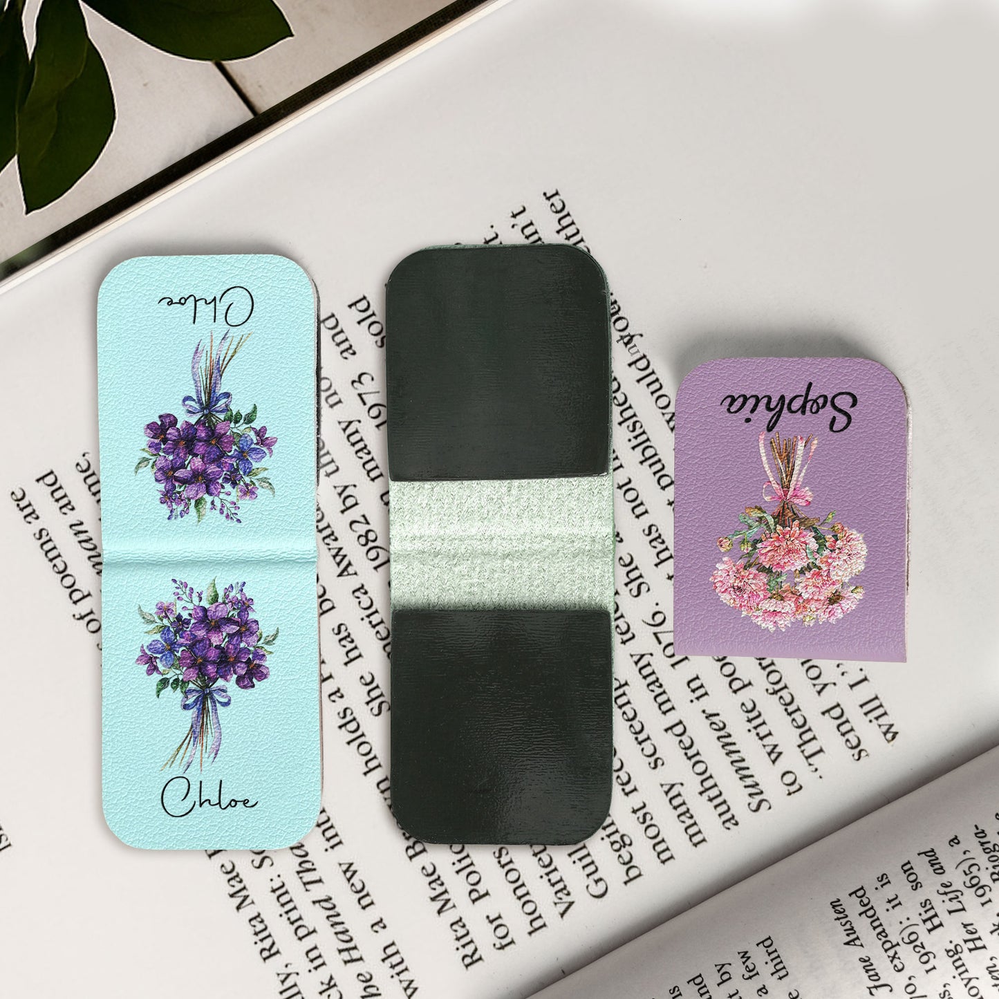 Birth Flower, Book Girls, Book Lovers - Personalized Leather Magnetic Bookmark