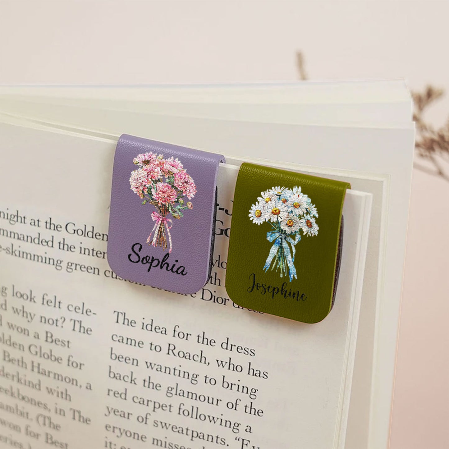 Birth Flower, Book Girls, Book Lovers - Personalized Leather Magnetic Bookmark