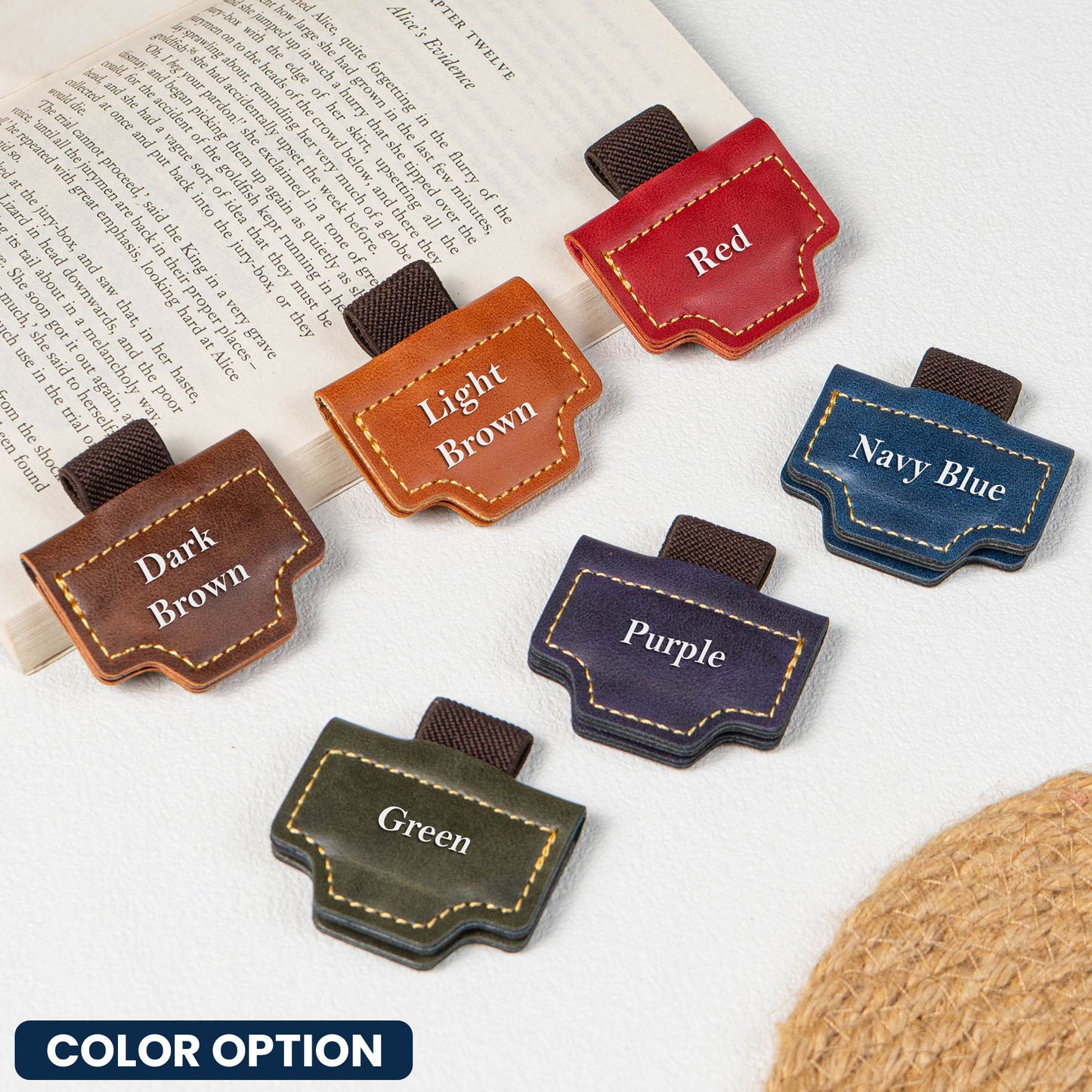 Birth Flower, Book Lovers, Readers - Personalized Engraved Leather Magnetic Bookmark With Pen Clip