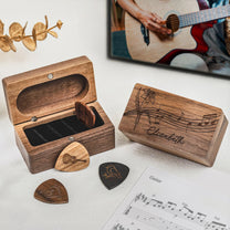 Birth Flower, Guitar Lover - Personalized Wooden Guitar Pick Box