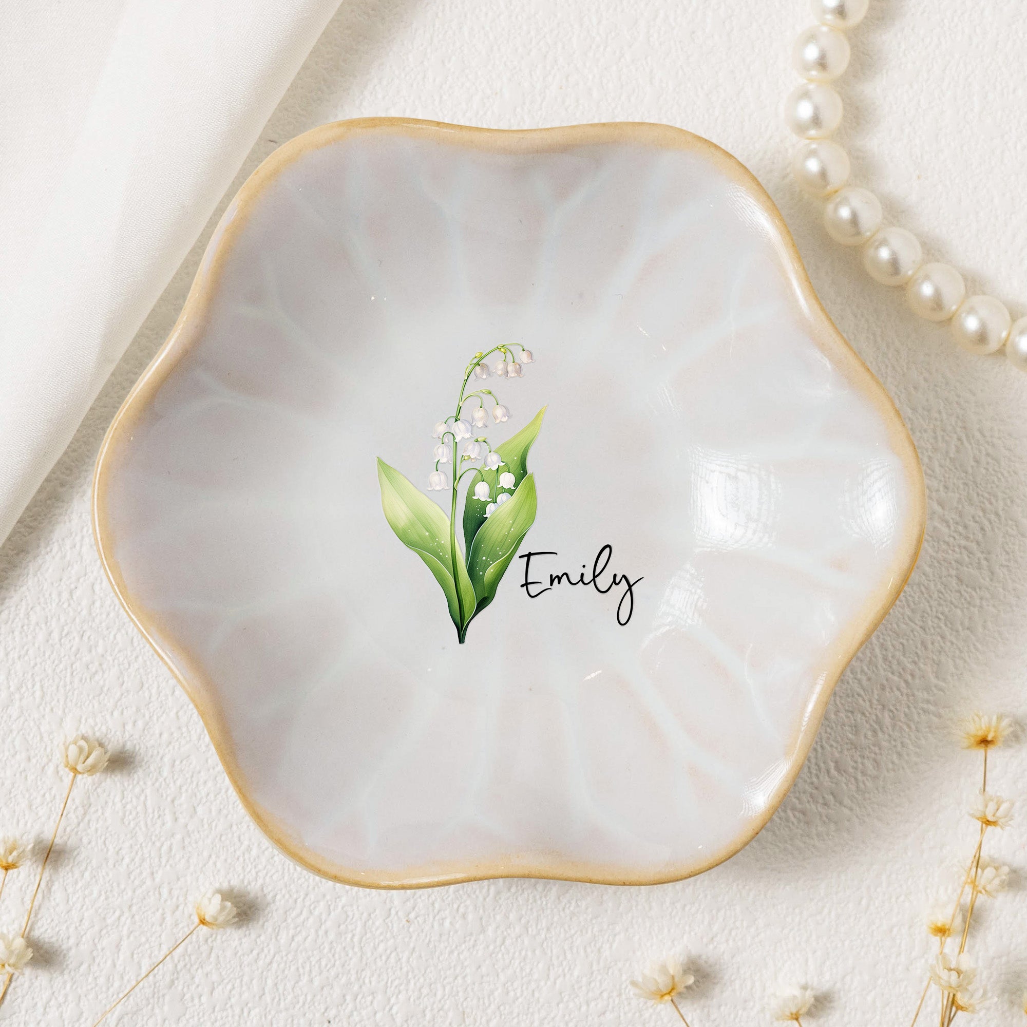 Birth Month Flower Gift For Her - Personalized Jewelry Dish