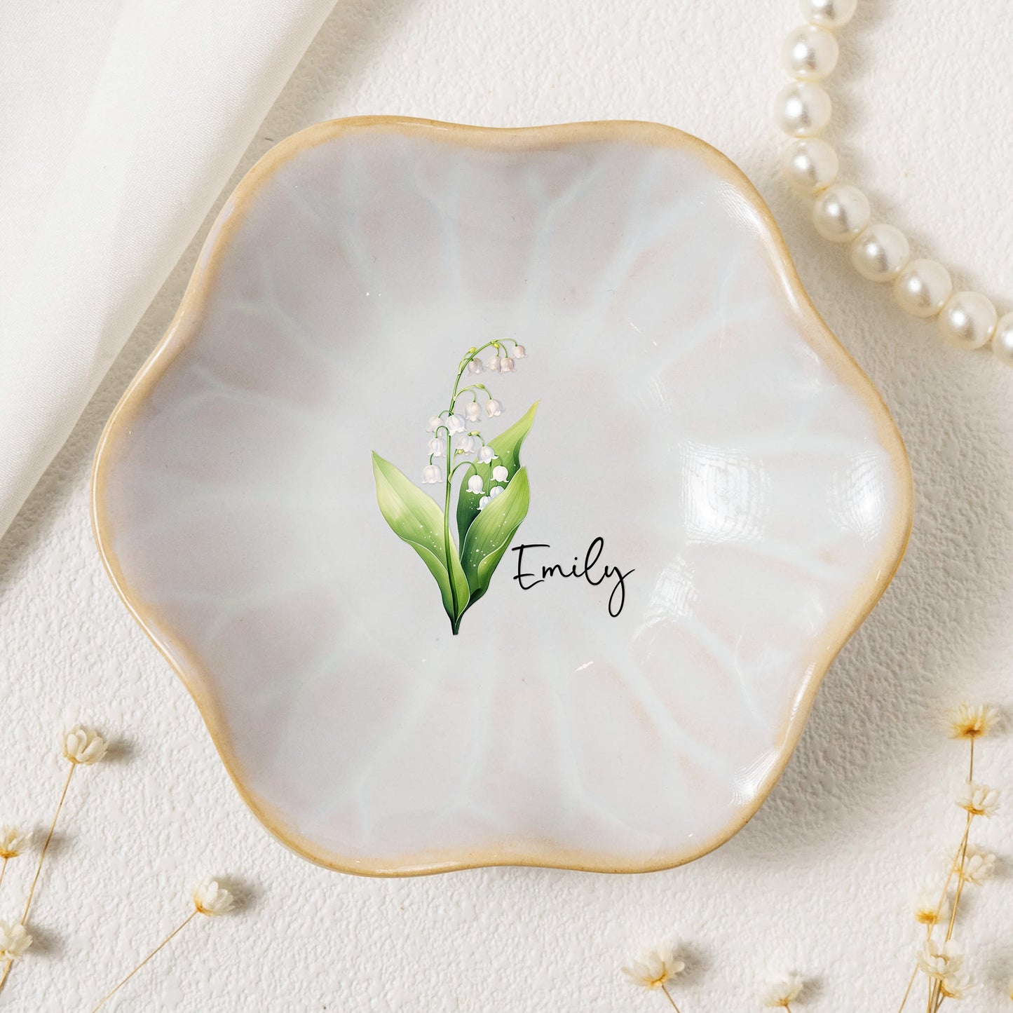Birth Month Flower Gift For Her - Personalized Jewelry Dish