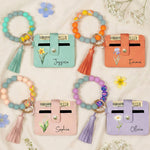 Birth Month Flower Gift For Her - Personalized Keychain Wristlet Leather Wallet