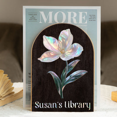 Birth Month Flower - Mother Of Pearl Effect - Custom Wood Book Ends