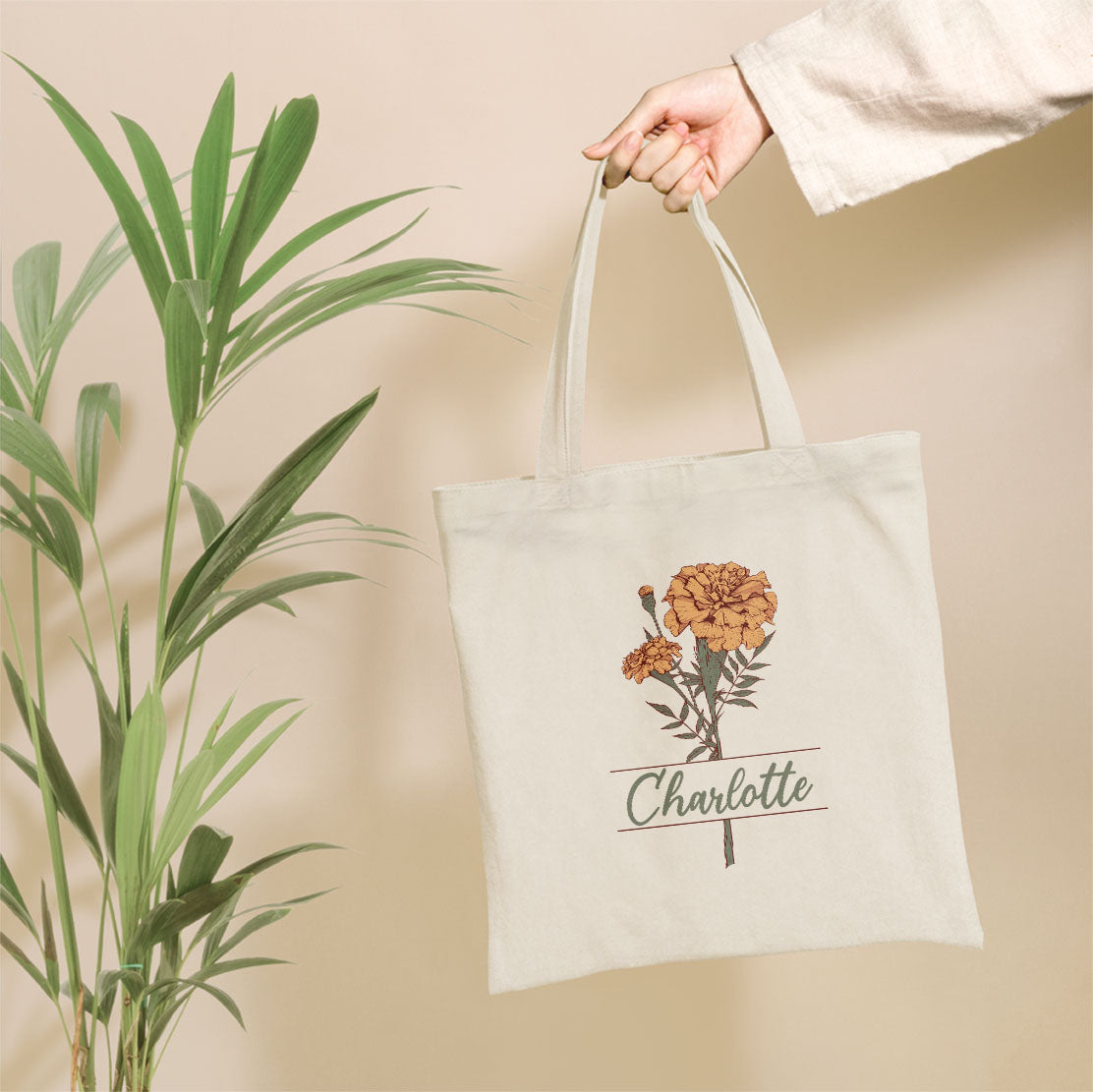 Birth Month Flower - Personalized Tote Bag