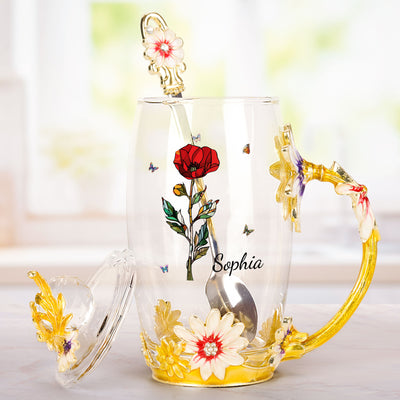 Birth Month Flower Stained Glass Version - Personalized Enamel Flower Tea Cup