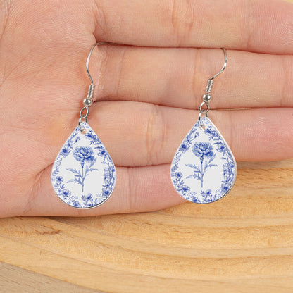 Birth Month Flower Toile De Jouy French Vintage Style - Personalized Acrylic Earrings