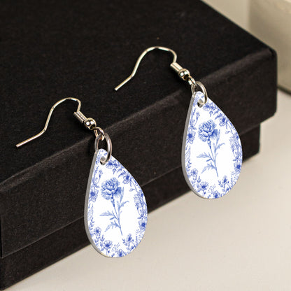 Birth Month Flower Toile De Jouy French Vintage Style - Personalized Acrylic Earrings