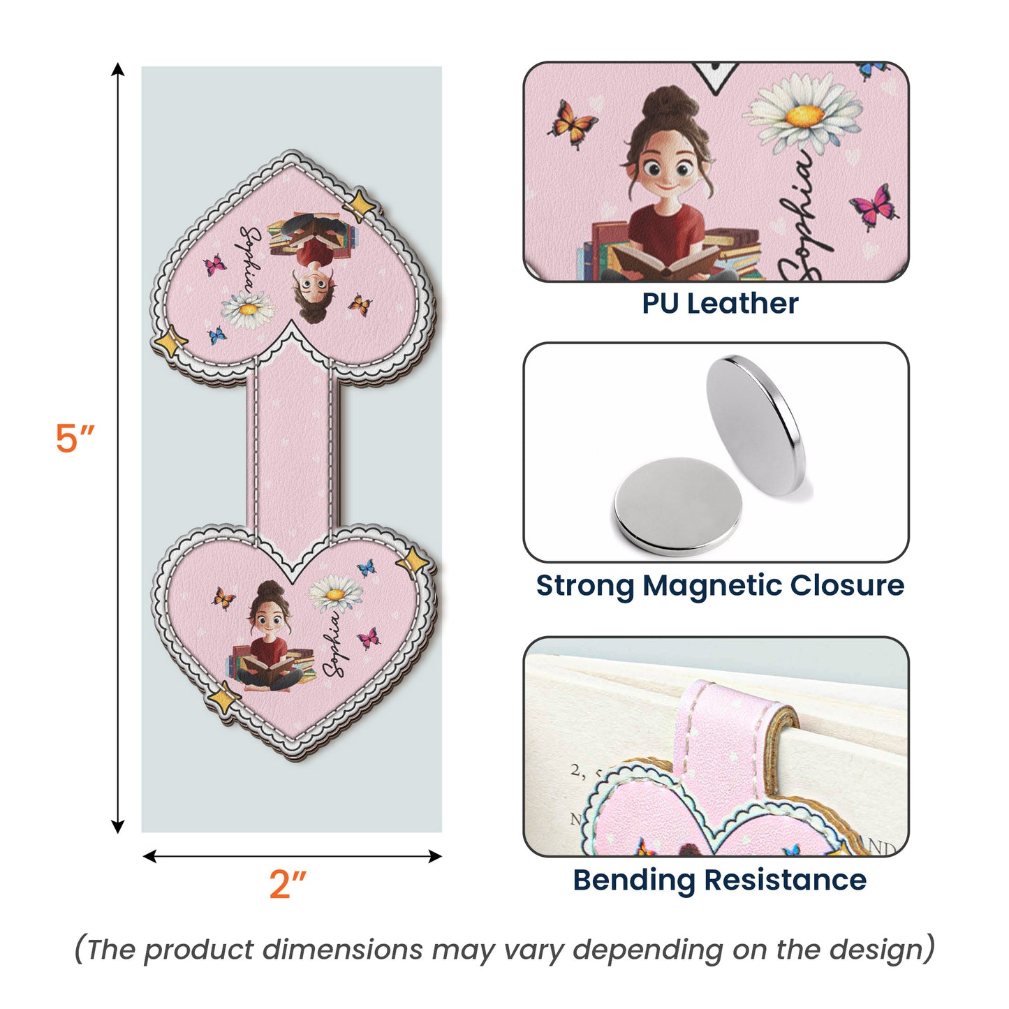 Birth-Flower,-Book-Lover,-Heart-Shaped-Personalized-Leather-Magnetic-Bookmark-9