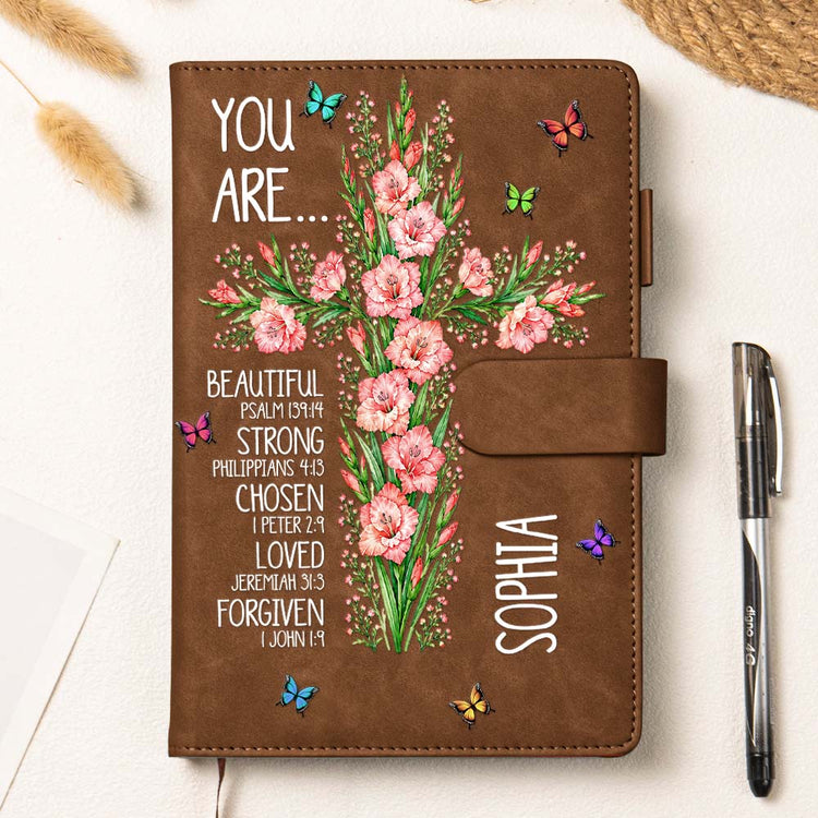 Birth-Flower-Cross-You-Are-Bible-Verse-Affirmations-Personalized-Leather-Prayer-Journal-5