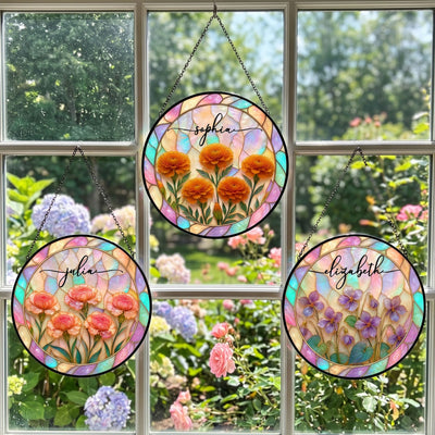 Birth Flower Mother Of Pearl Home Decor - Personalized Window Hanging Suncatcher