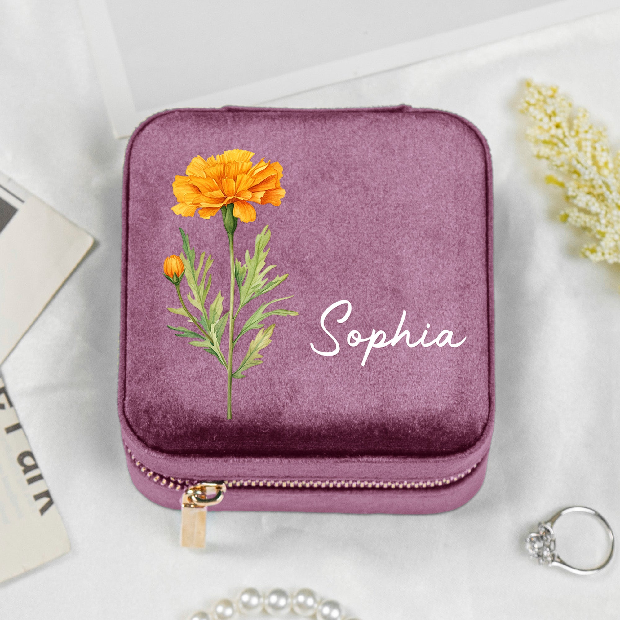 Birth-Month-Flower-Gift-For-Her-Velvet-Travel-Jewelry-Box-Personalized-Jewelry-Box-4