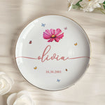 Birthday Dish Custom Birth Flowers And Name - Personalized Jewelry Dish