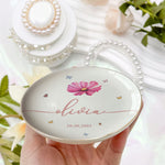 Birthday Dish Custom Birth Flowers And Name - Personalized Jewelry Dish