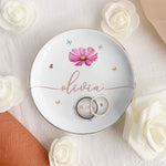 Birthday Dish Custom Birth Flowers And Name - Personalized Jewelry Dish