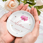Birthday Dish Custom Birth Flowers And Name - Personalized Jewelry Dish