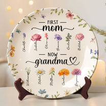 Birthday Flowers First Mom Now Grandma - Personalized Ceramic Plate