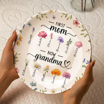 Birthday Flowers First Mom Now Grandma - Personalized Ceramic Plate