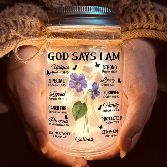 Birthday Flowers God Says I Am - Personalized Mason Jar Light