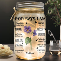 Birthday Flowers God Says I Am - Personalized Mason Jar Light