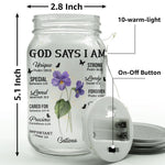 Birthday Flowers God Says I Am - Personalized Mason Jar Light