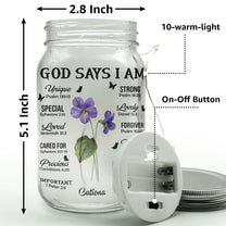 Birthday Flowers God Says I Am - Personalized Mason Jar Light