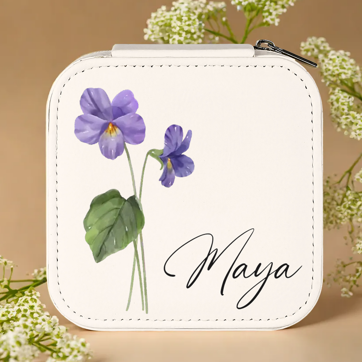 Birthday Flowers With Name - Personalized Jewelry Box