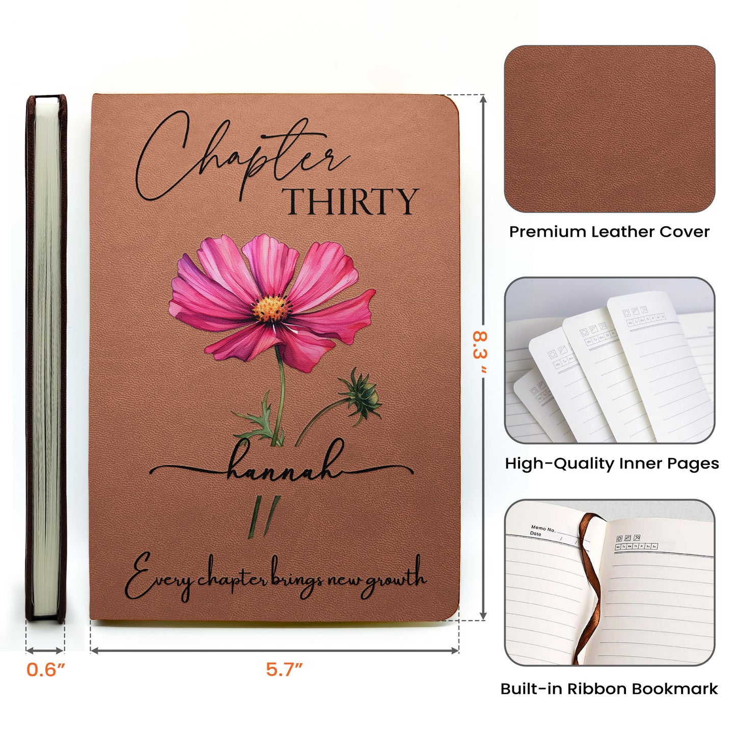 Birthday Gift For Her, Every Chapter Brings New Growth - Personalized Leather Journal