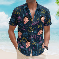 Birthday Neon Party Custom Face Funny Birthday Gift - Custom Photo Hawaiian Shirts