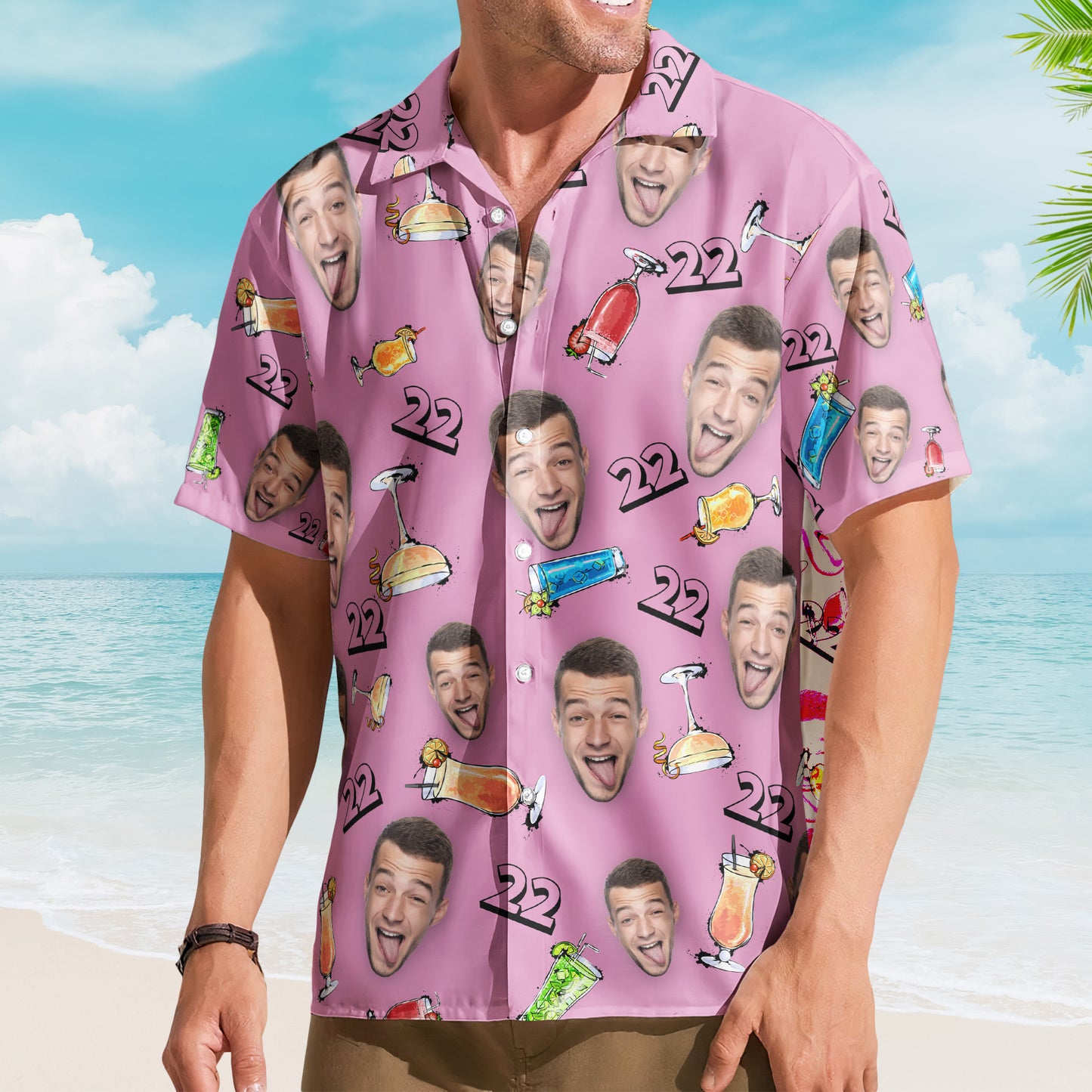 Birthday Party Drinks Custom Face Funny Birthday Gift- Custom Photo Hawaiian Shirts