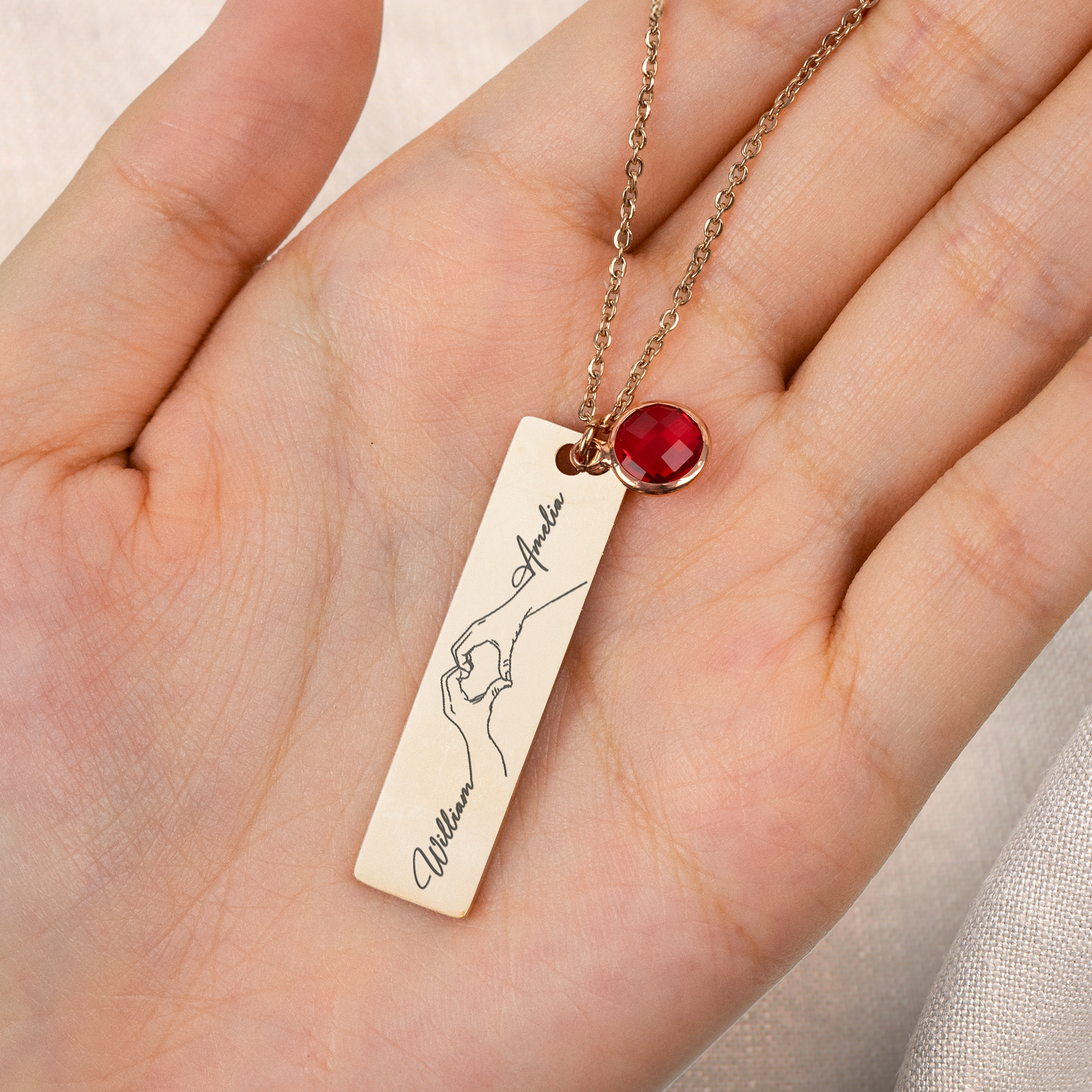 Birthstone Necklace Custom Couple Name - Personalized Birthstone Necklace