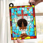 Black Girl With God Believe - Personalized Window Hanging Suncatcher Ornament