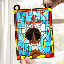 Black Girl With God Believe - Personalized Window Hanging Suncatcher Ornament
