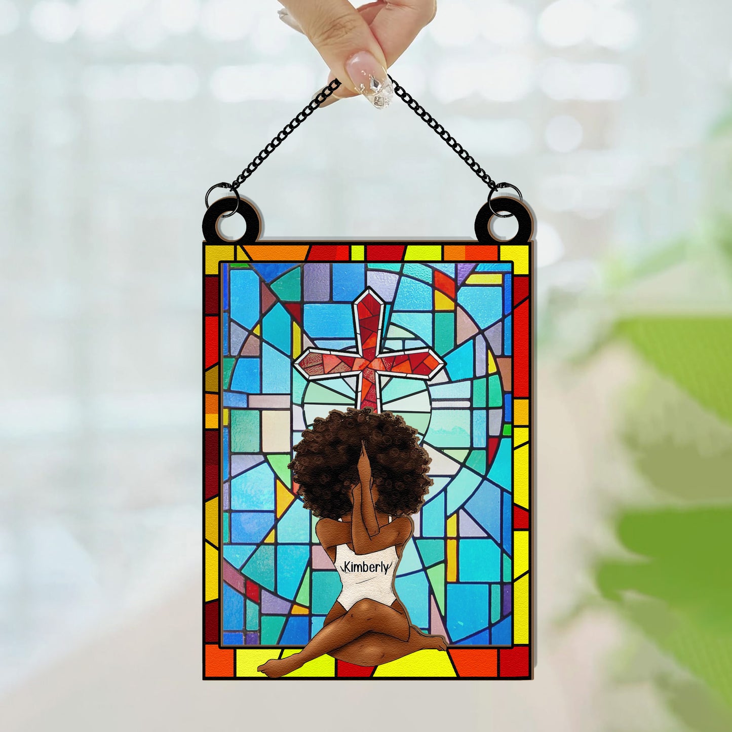 Black Girl With God Believe - Personalized Window Hanging Suncatcher Ornament