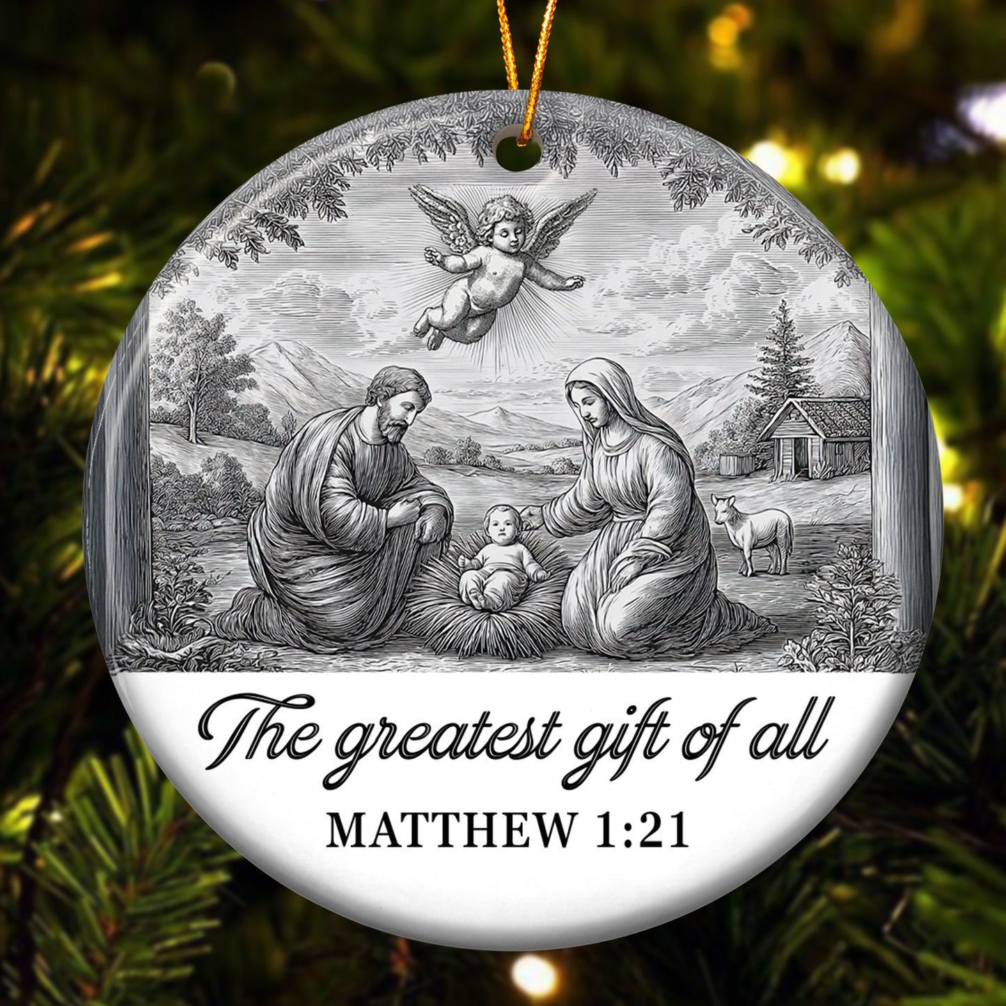 Nativity Scene Blue Toile De Jouy Christmas Holy Family - Ceramic Ornament